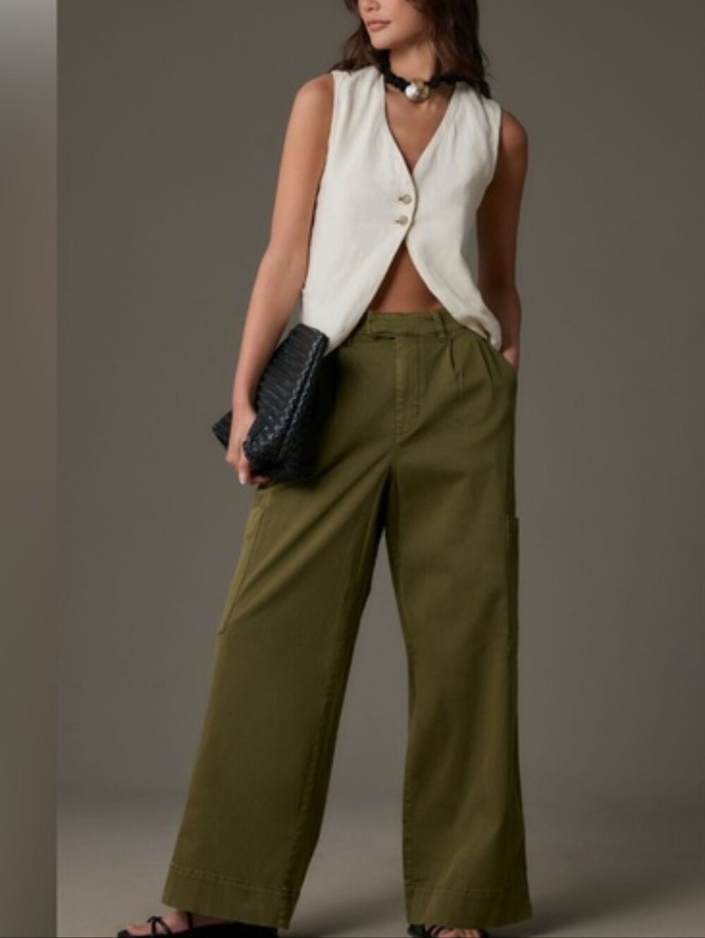 Pilcro Olive Green Wide Leg High-Rise Utility Pants